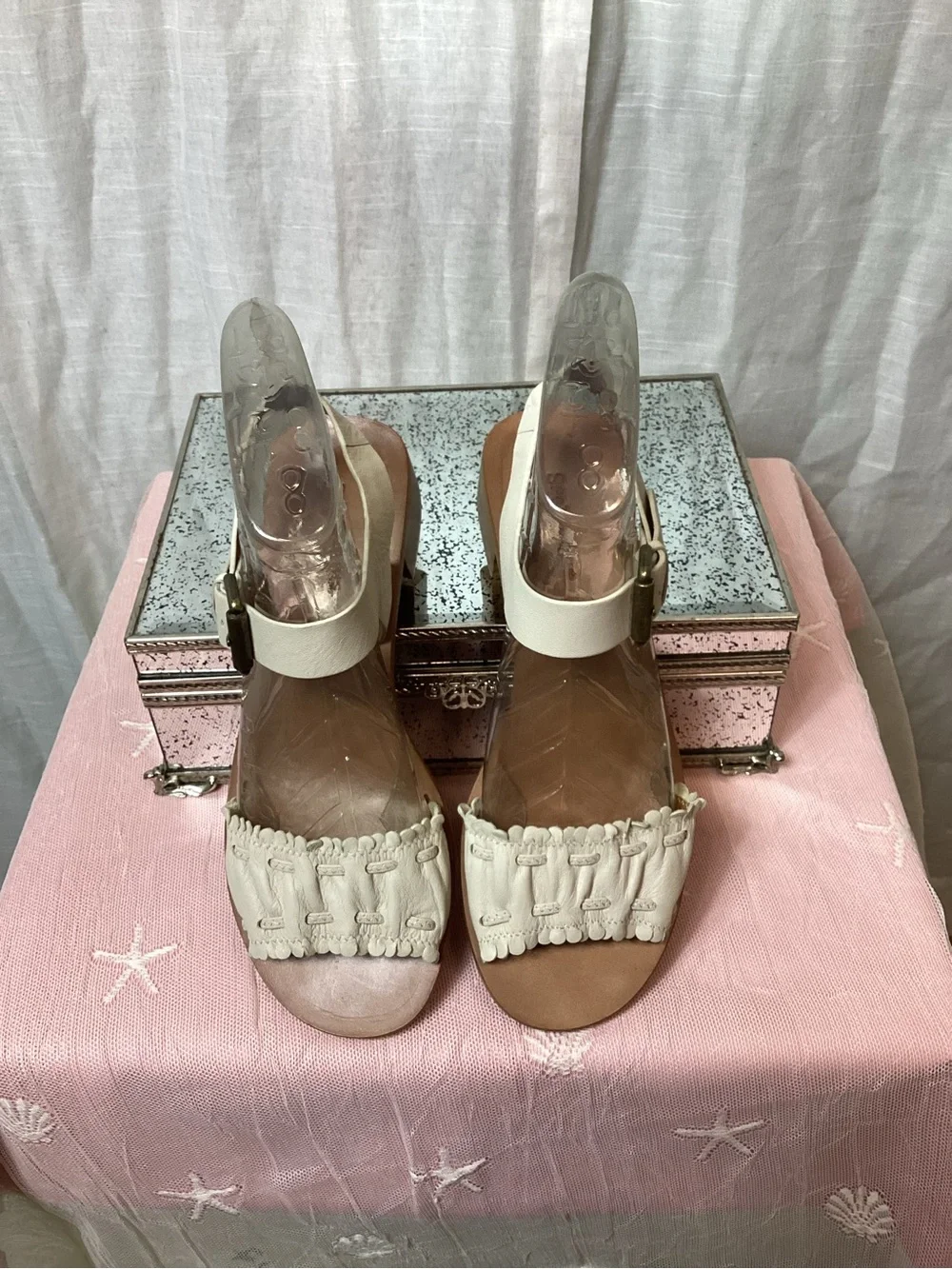 See by Chloe Robin Bicolor Rickrack-Trim Wedged Sandals; Size: 10